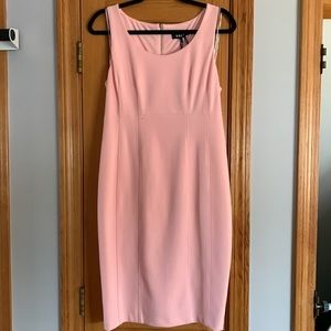 DKNY baby pink sleeveless fitted knee length dress